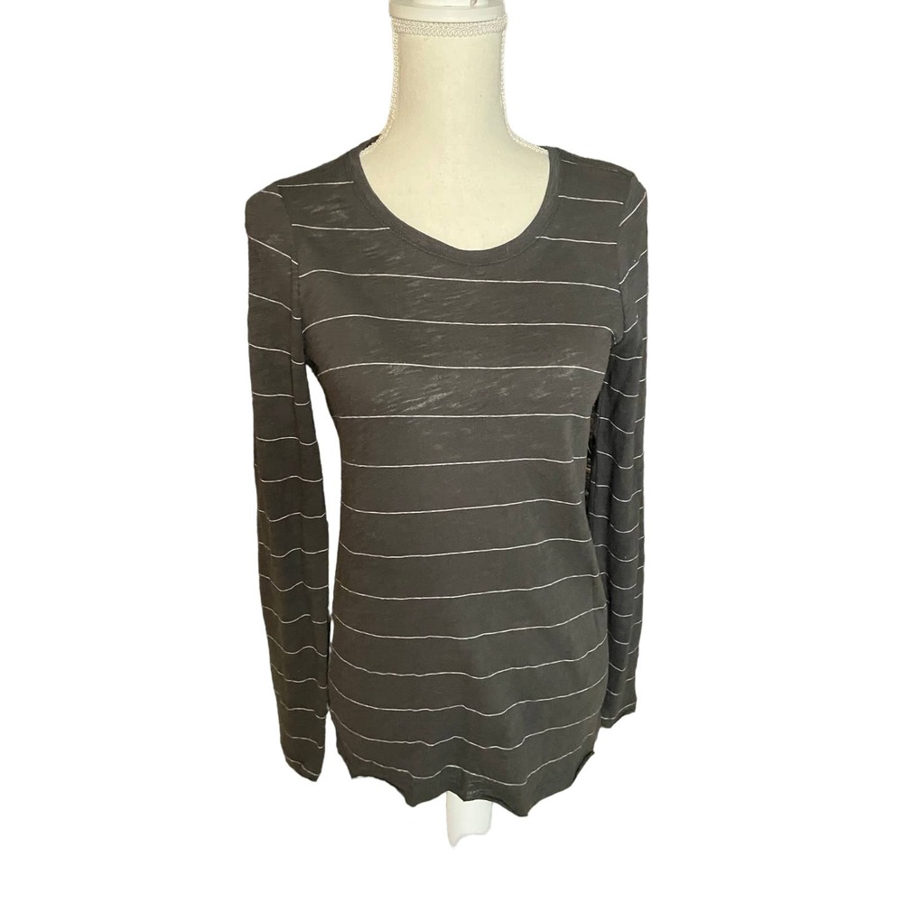 ATM Womens Crew Neck T-Shirt Top Striped Long Sleeve Size XS Black